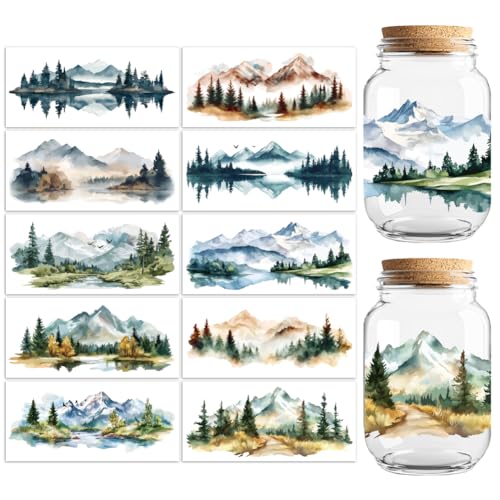 UV DTF Cup Wraps Transfer Stickers Landscape Pattern, 10 Sheets Waterproof Custom Vinyl Transfer Sticker 16oz Coffee Glass Cup Tumbler Bottle Mug Decals for Men Women - style: Landscape