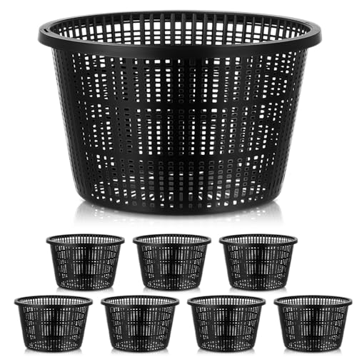 8pcs Pond Plant Baskets Hydroponic Baskets 8.3 Inch Round Aquatic Plant Net Pot Large Plastic Net Container Black Mesh Pond Container for Hydroponics Live Aquarium Nursery Grow - color: M Net, size: 8.3 x 5.1 Inch