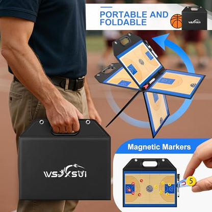 Basketball Coaching Board, Magnetic Basketball Board for Coaches | Foldable Leather, Professional Tactic Board, Dry Erase Strategy Whiteboard, Carry Handle, Lightweight - style: Basketabll