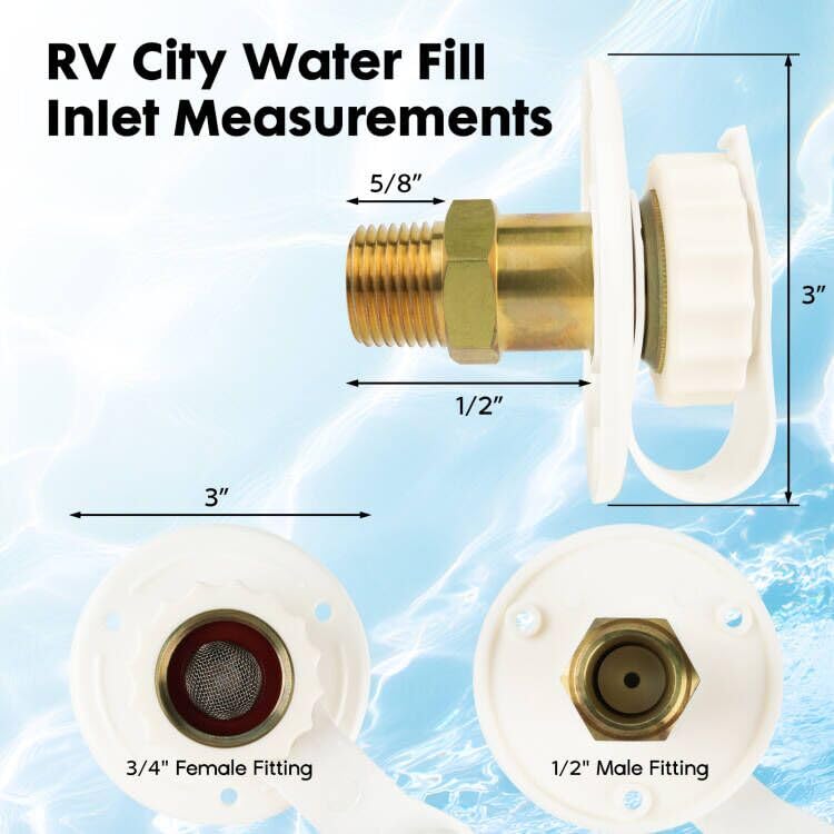 RV Water Inlet Connection City Water Fill Inlet Flange Brass with Check Valve RV Water Hose Connector Replacement 1/2" NPT Male City Water Fill Flange City Water Hookup for Camper (White) - color: White