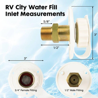 RV Water Inlet Connection City Water Fill Inlet Flange Brass with Check Valve RV Water Hose Connector Replacement 1/2" NPT Male City Water Fill Flange City Water Hookup for Camper (White) - color: White