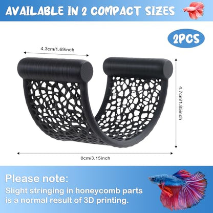 2 Pack Floating Betta Hammock Leaf Bed – Resting Platform for Betta Fish, Shrimp & Small Fish | Compact Aquarium Decor for Nano Tanks, Low Flow Aquariums & Aquascape Setup (Black)