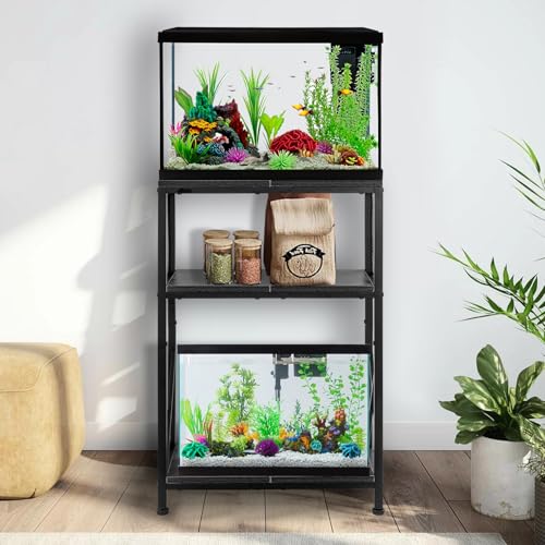 Fish Tank Stand, 10 Gallon Aquarium Stand, 3-Tier Metal Storage Shelf, 20.47"×11.42"×31.69" Heavy Duty Terrarium Stand for Home Office Fish Tank Shelf, Black - color: Rustic Black