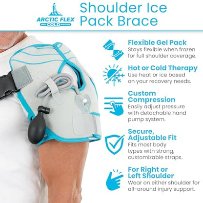 Arctic Flex Shoulder Ice Pack Brace - Cold Reusable Cool Gel Wrap, Hot - style: Shoulder Ice Pack with Pump