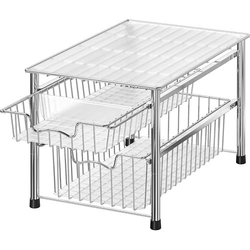 Simple Houseware Stackable 2 Tier Sliding Basket Organizer Drawer, Chrome - color: Chrome, size: 2-tier