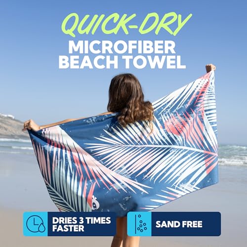 SUN NINJA Microfiber Beach Towel, Sand Free Quick Dry, 63x32in, Palm Trees - color: Palm Trees