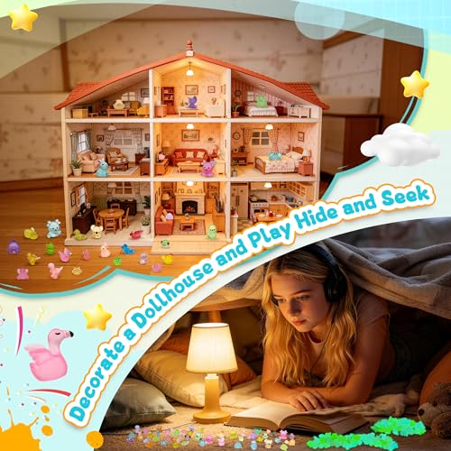 Tardigrade 200pcs Luminous Mini Resin Animals, Tiny Mini Animal Figures to Hide, Miniature Figurines Glow in The Dark Variety Micro Landscape for Potted Plants Garden Aquariums Dollhouse Gift Package