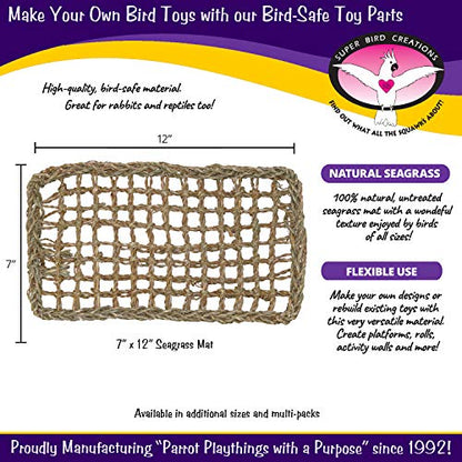 Super Bird Creations SB50007 Seagrass Mat for Cage Decor, Pet Enrichment and Boredom Relief - Versatile Toy-Making Base - Ideal for Parrots - Small to Large Birds & Reptiles - 7"x12" (1 Pack)