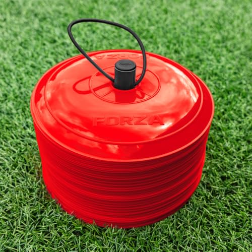 FORZA Flat Training Marker Cones | Durable Multi-Colored Sports Marker Cones for Sports & Fitness Drills - Pack of 50 - color: Red