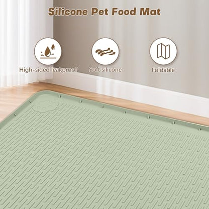 Cat Food Mat, 40" x 28" Cat Litter Mat Extra Large Silicone Pet Feeding Mat with Raised Edge Pet Placemat for Food and Water Bowl Non-Slip, Easy to Clean, Floor Protection (Green) - color: Green Mat