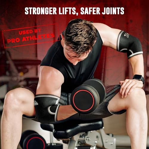 Elbow Sleeves (1 Pair) for Weightlifting, Powerlifting & Cross-Training - 5mm Neoprene Support for Men & Women - size: Large