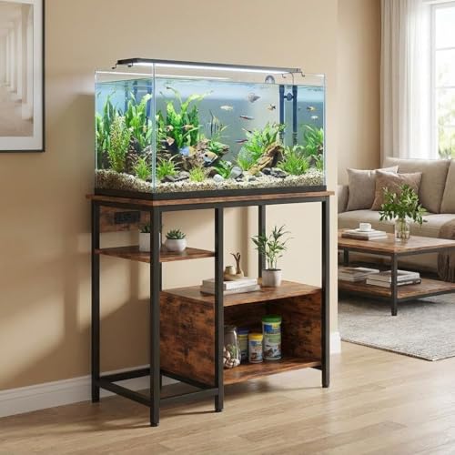 Garvee 40-50 Gallon Fish Tank Stand with Power Outlets, Heavy Duty Metal and Wood Aquarium Stand with 4-Tier Open Storage Shelves and Sturdy Legs - color: Brown, size: 36.6