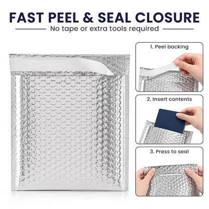 100-Pack Insulated Silver Thermal Bubble Mailers 12 x 17 - Waterproof Metallic Foil Self-Sealing Padded Envelopes for Cold Shipping, Perishables, Food, Cosmetics, Pharmaceuticals - size: 12 x17 | 100 Qty