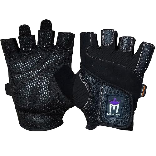 Meister Women's Fit Grip Weight Lifting Gloves w/Washable Amara Leather - color: Black, size: Large