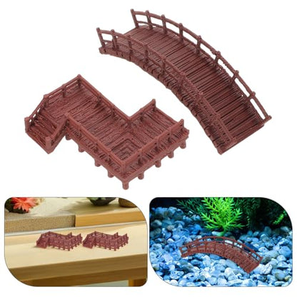 4pcs Miniature Fish Tank Landscaping Decoration Set – Z-Shaped Bridges Stairs and Small Arched Bridges – Aquarium Fairy Garden Ornaments for Terrarium and Mini Landscape Decor