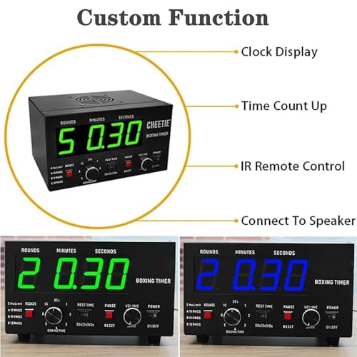 Classic Boxing Interval Timer Professional Gym Timer with Led Display, Selectable Training Time and Cycle Repetitions, Adjustable Sound, Scoreboard Timer for Muay Thai/MMA/Kickboxing,Green