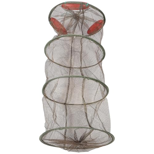 Beaupretty Fishing Net Fish Guard Netting with Drawstring Coffee Color Thickened Mesh Fishing Catch Net for Small Fish and Shrimp Lightweight Four-Ring for Freshwater and Outdoor Use