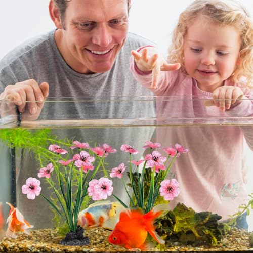 IMIKEYA 2Pcs Aquarium Plants Plastic Realistic Fish Tank Decor, Artificial Aquarium Plants Decoration with Soft Betta-Safe Leaves, Weighted Base for Fish Tank Accessories, 7.5 Inch Tall