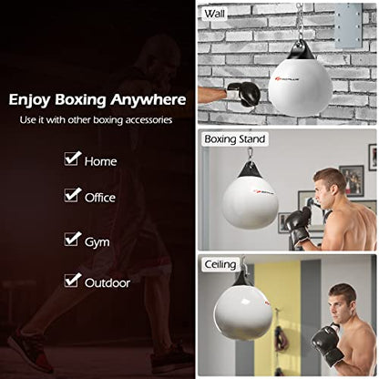 Goplus Water Aqua Bag, 21'' 180 Pound /18” 110 Pound Heavy Punching Bag with Adjustable Metal Chain, Water Injection Hose, Boxing Training Bag for Adults Fitness, MMA - style: White-21”, 180LBS