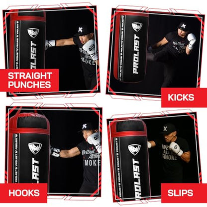 4Ft XL 135Lb Heavy Punching Kicking Bag for Adults, Boxing, MMA, Martial Arts, Muay Thai, Strength Training Equipment - color: Black / Red, size: Filled