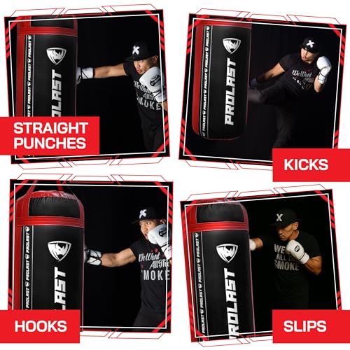4Ft XL 135Lb Heavy Punching Kicking Bag for Adults, Boxing, MMA, Martial Arts, Muay Thai, Strength Training Equipment - color: Black / Red, size: Unfilled