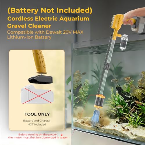 Aquarium Gravel Cleaner, Cordless/Corded 6 in 1 Electric Fish Tank Vacuum Cleaner Compatible with Dewalt 20V Battery, 3 Adjustable Power, Automatic Water Change for Freshwater and Saltwater