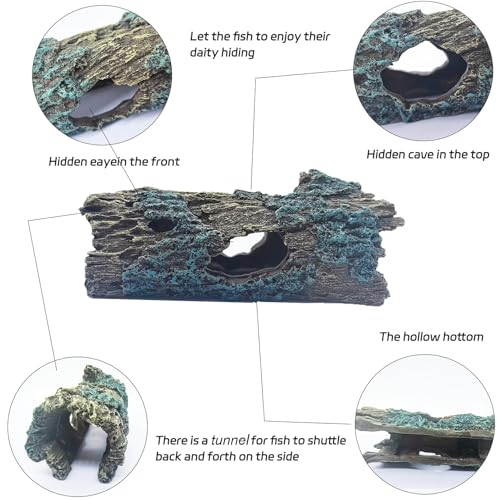 Reptile Hide Cave Small Resin Aquarium Deoration Cave Hollow Tree Trunk Log Fish Tank Ornament Hideout for Small Reptile Gecko Tarantula Fish Shrimp7.3 * 2.7 * 2.7IN