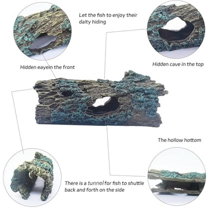 Reptile Hide Cave Small Resin Aquarium Deoration Cave Hollow Tree Trunk Log Fish Tank Ornament Hideout for Small Reptile Gecko Tarantula Fish Shrimp7.3 * 2.7 * 2.7IN