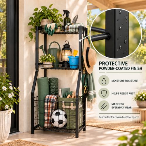 YueTong Garage Sports Organizer with Ball Rack, Bat Holder and 4 Hooks - color: Black – Fixed Feet