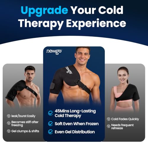 NEWGO Shoulder Ice Pack Rotator Cuff Cold Therapy, 45-Min Long-Lasting, XL | Ice Grid Design for Even Coverage, Flexible Cold Compression Wrap, Soothes Post-surgery, Muscle Tension, and Swelling - size: XL