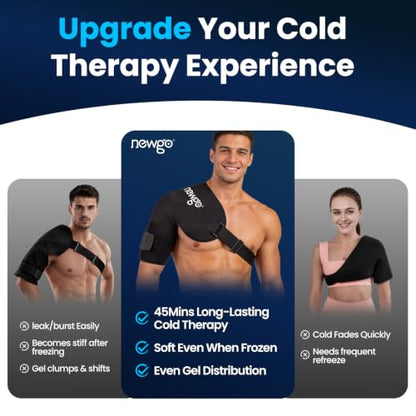 NEWGO Shoulder Ice Pack Rotator Cuff Cold Therapy, 45-Min Long-Lasting, XL | Ice Grid Design for Even Coverage, Flexible Cold Compression Wrap, Soothes Post-surgery, Muscle Tension, and Swelling - size: XL