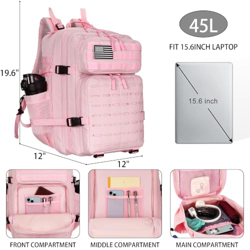 Military Tactical Backpack 45L/25L 3 Day Assault Pack Molle Daypack Hiking Backpack for Men and Women (Pink, 45L) - color: Pink, size: 45L