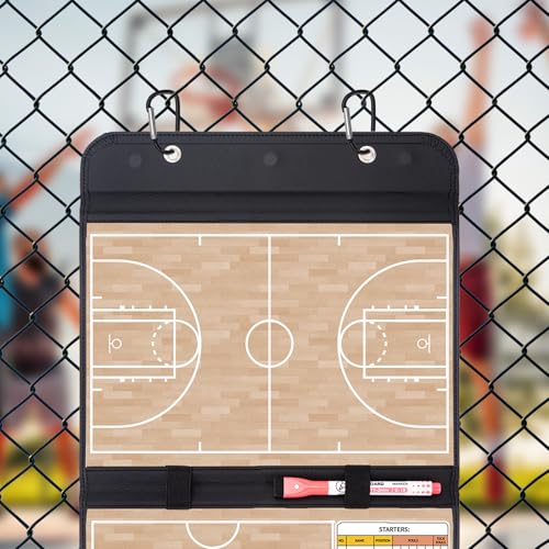 WISYOK Basketball Lineup Board, Magnetic, Foldable | 48 Cards, 2 Markers, Leather Covered, Portable Clipboard for Coaches, Game Strategy and Training - style: Basketball Leather
