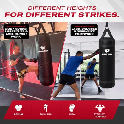 4 ft 80lb Heavy Boxing Punching Bag, Muay Thai, MMA, Strength Training Equipment, Hanging - color: Black, size: Filled with Bottom D-Ring