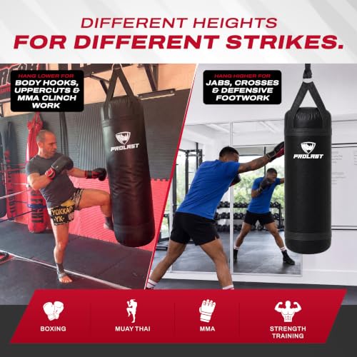 4 ft 80lb Heavy Boxing Punching Bag, Muay Thai, MMA, Strength Training Equipment, Hanging - color: Black, size: Filled with Bottom D-Ring