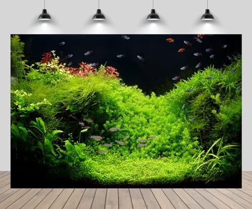 5x3ft Fish Tank Backdrop Aquarium Underwater Grass Leaves Aquatic Plant River Bed Lake Fish Background Diving Holiday Fishing Party Decoration Photo Props Wallpaper - size: 5x3FT
