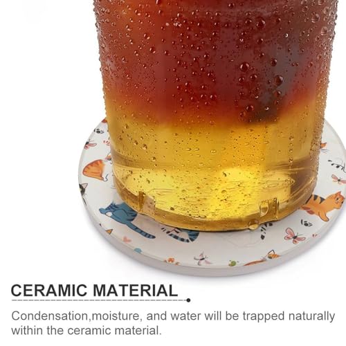 Cat Fish Tank Butterfly Coasters for Drinks, Absorbent Ceramic Stone Coasters Set of 4 Cork Base Cups Table Mats for Home Decor