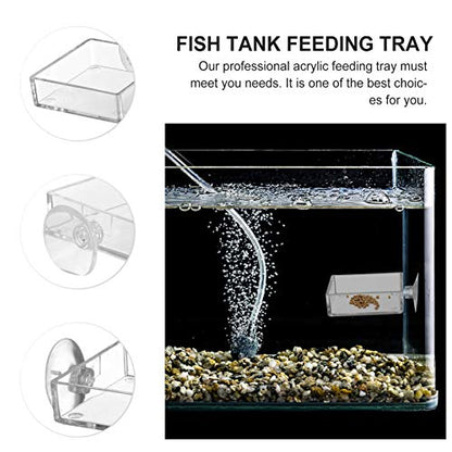 balacoo Aquarium Feeding Plate with Suction Cup 2.55 Inch Square Transparent Fish Tank Feeder Bowl Adjustable Height Shrimp Feeder for Freshwater Fish Easy to Clean 4 Pack