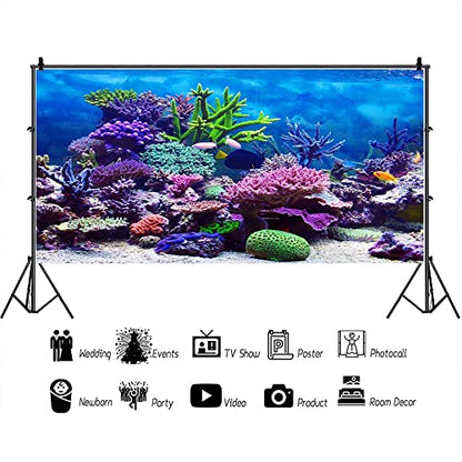 15x8ft Under The Sea Backdrop Underwater Seascape Coral and Fish Aquarium Large Photography Background Marin Ocean Diving Atoll Reef Summer Birthday Adult Portrait Photoshoot Studio Props - size: 15x8ft