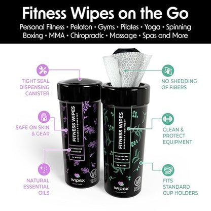 Wipex Natural Wipes for Fitness in Lemongrass & Eucalyptus, Gyms, Yoga, Peloton Cycles, Treadmills and Home, 75 Count (Pack of 4) - size: 75 Count (Pack of 4)