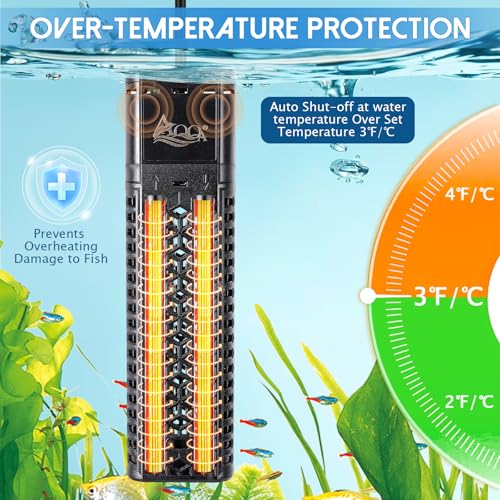 AQQA 500W Aquarium Heater for 53-80 Gallon, Dual Quartz Submersible Fish Tank Heater with Digital Controller, 59-93°F Adjustable Temp, Dry Burn & Overheat Protection – for Freshwater & Saltwater - size: 500W for 53 to 80 Gallon