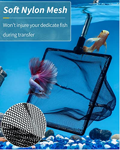 Pawfly Aquarium Fish Net with Extendable 9-24 Inch Long Handle for Betta Fish Tank Small Koi Pond and Pool