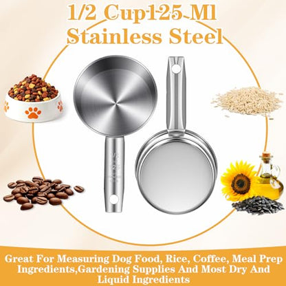 6 Pcs Stainless Steel Measuring Cups 1/2 Cup - 125ml Metal Scoops for Kitchen, Baking, Coffee & Pet Food, Dishwasher Safe & Rust-Proof