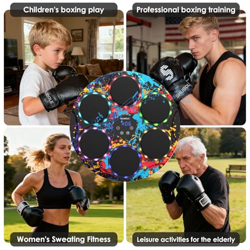 Music Boxing Machine for Kids & Adults - Wall Punching Bags with Lighting - color: Graffiti