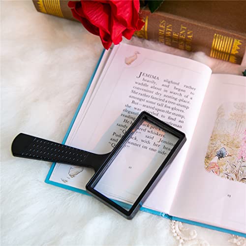 Large Rectangular Handheld Magnifying Glass，5X Magnification，4x2inches Handheld Magnifier，Scratch Resistant Glass Lens，Large Horizontal Viewing Area，for Seniors Reading，Hobbies，Repai， Observation