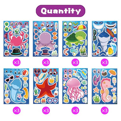 24 Sheets Ocean Stickers for Kids, Make Your Own Sea Animal Mix and Match Sticker Sheets, Make a Face Stickers for Kids Activities Supplies Crafts - style: Ocean Animal Stickers