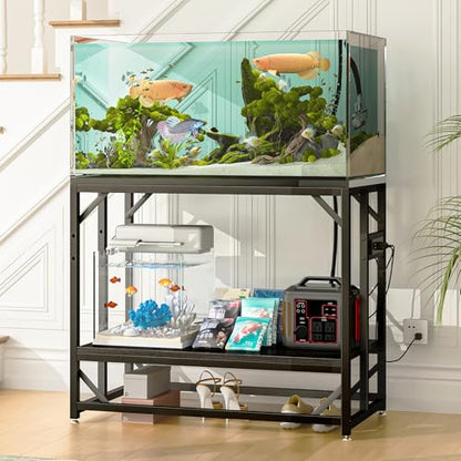 40 Gallon Fish Tank Stand with Power Outlets, Adjustable Aquarium Stand, Heavy Duty Terrarium Stand, Metal reptile tank stand, Suitable for Home Office,660LBS Capacity, Black - color: Black, size: 40 Gallon