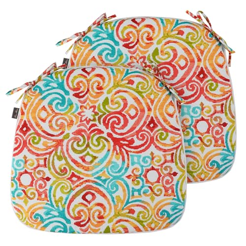 FUNHOME Outdoor Chair Cushions Set of 2, Water-Repellent Patio Seat Cushions D16xW17 Inch, All Weather Patio Chair Pads with Tie, Patio Cushions for Furniture Garden Home Decoration, Corinthian Dapple - color: Corinthian Dapple, size: Set of 2