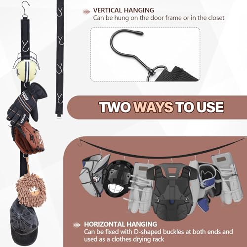 50 Inch Portable Hockey Gear Hanger Strap Vertical or Horizontal Drying Rack Hockey Equipment Drying Organizer Hockey Stuff Hanger Drying Rack with 2 Adjustable Hook Camping Outdoor