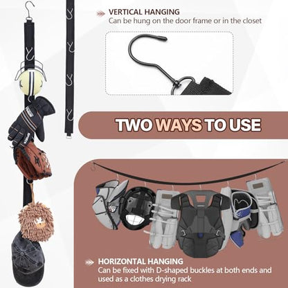 50 Inch Portable Hockey Gear Hanger Strap Vertical or Horizontal Drying Rack Hockey Equipment Drying Organizer Hockey Stuff Hanger Drying Rack with 2 Adjustable Hook Camping Outdoor